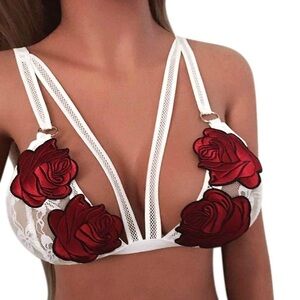 Last 1! Lace Rose Embroidered Bandage Bralette
